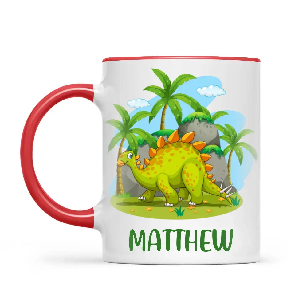 Personalised Stegosaurus Dinosaur Mug - Custom Name Kids Cup - Prehistoric Jungle Theme - Ceramic or Enamel - 11oz, 6oz, or Camping Mug - NZ Made