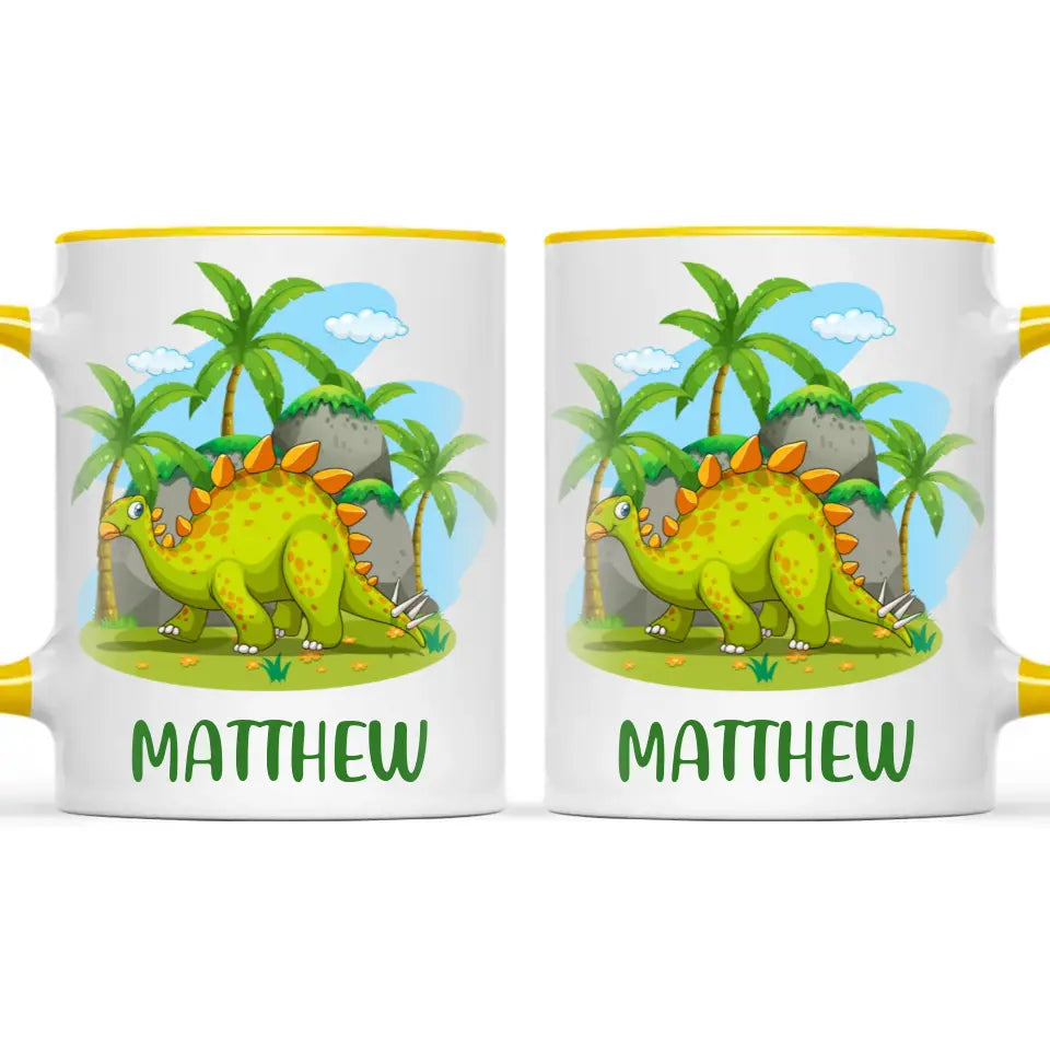Personalised Stegosaurus Dinosaur Mug - Custom Name Kids Cup - Prehistoric Jungle Theme - Ceramic or Enamel - 11oz, 6oz, or Camping Mug - NZ Made