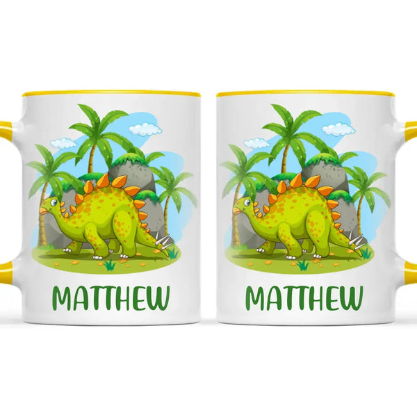 Personalised Stegosaurus Dinosaur Mug - Custom Name Kids Cup - Prehistoric Jungle Theme - Ceramic or Enamel - 11oz, 6oz, or Camping Mug - NZ Made