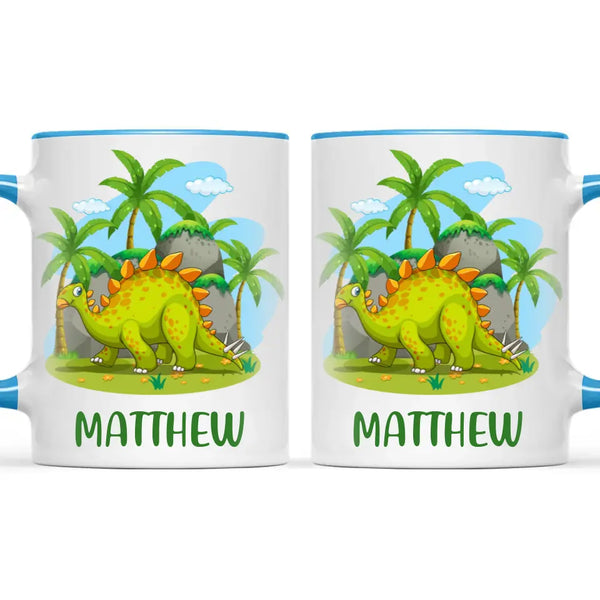 Personalised Stegosaurus Dinosaur Mug - Custom Name Kids Cup - Prehistoric Jungle Theme - Ceramic or Enamel - 11oz, 6oz, or Camping Mug - NZ Made