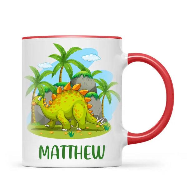 Personalised Stegosaurus Dinosaur Mug - Custom Name Kids Cup - Prehistoric Jungle Theme - Ceramic or Enamel - 11oz, 6oz, or Camping Mug - NZ Made