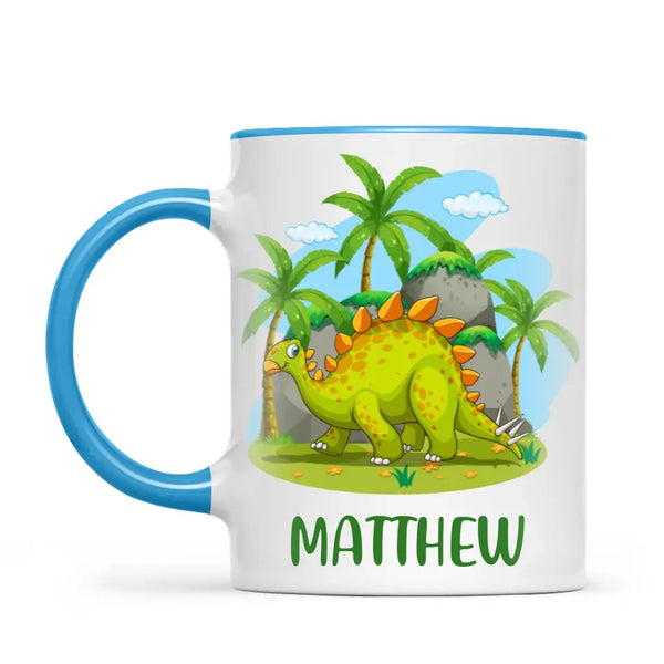 Personalised Stegosaurus Dinosaur Mug - Custom Name Kids Cup - Prehistoric Jungle Theme - Ceramic or Enamel - 11oz, 6oz, or Camping Mug - NZ Made