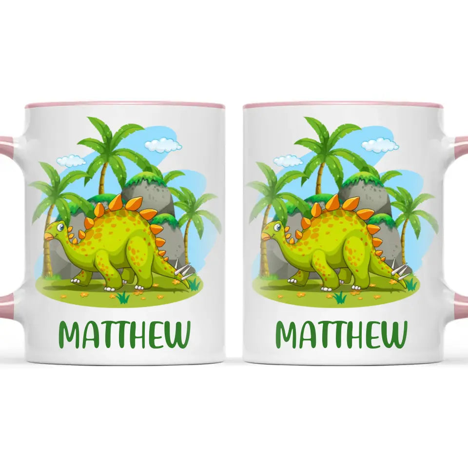 Personalised Stegosaurus Dinosaur Mug - Custom Name Kids Cup - Prehistoric Jungle Theme - Ceramic or Enamel - 11oz, 6oz, or Camping Mug - NZ Made