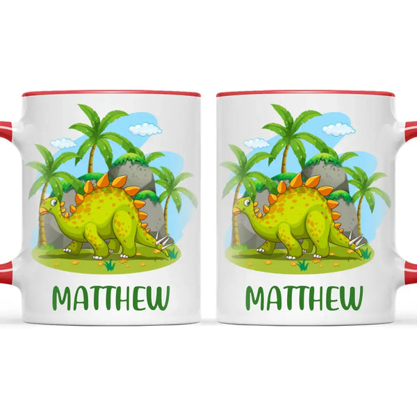 Personalised Stegosaurus Dinosaur Mug - Custom Name Kids Cup - Prehistoric Jungle Theme - Ceramic or Enamel - 11oz, 6oz, or Camping Mug - NZ Made