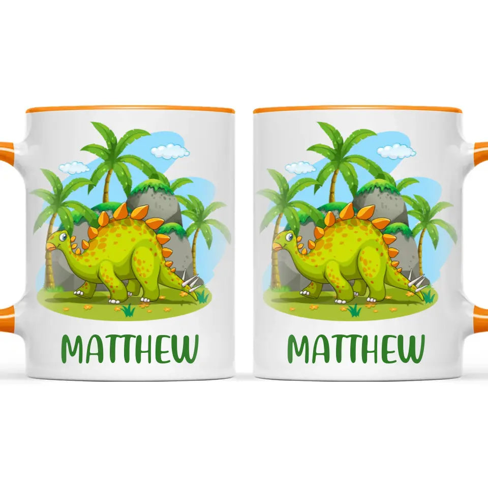 Personalised Stegosaurus Dinosaur Mug - Custom Name Kids Cup - Prehistoric Jungle Theme - Ceramic or Enamel - 11oz, 6oz, or Camping Mug - NZ Made