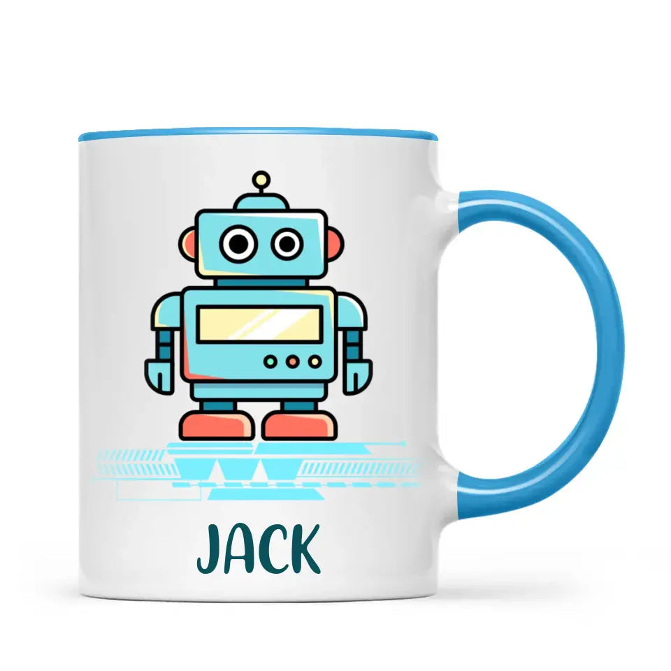 Personalised Robot Mug - Custom Name Kids Cup - Futuristic Tech Theme - Ceramic or Enamel - 11oz, 6oz, or Camping Mug - NZ Made