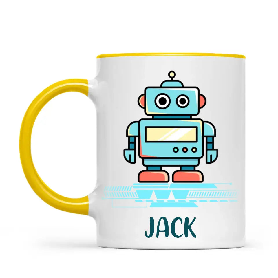 Personalised Robot Mug - Custom Name Kids Cup - Futuristic Tech Theme - Ceramic or Enamel - 11oz, 6oz, or Camping Mug - NZ Made