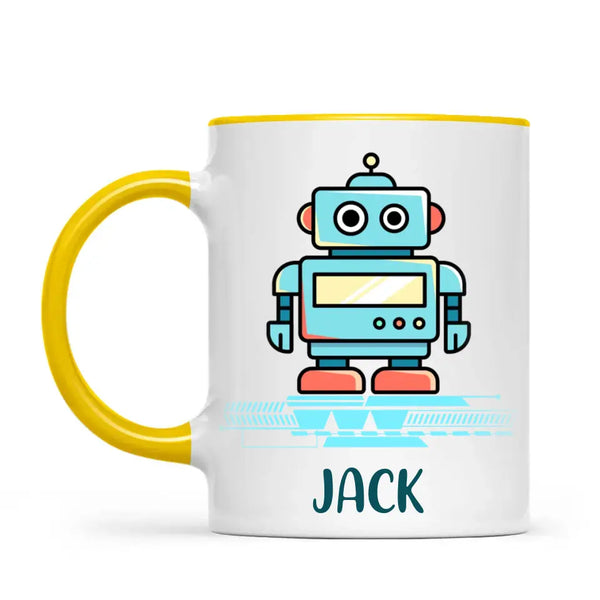 Personalised Robot Mug - Custom Name Kids Cup - Futuristic Tech Theme - Ceramic or Enamel - 11oz, 6oz, or Camping Mug - NZ Made