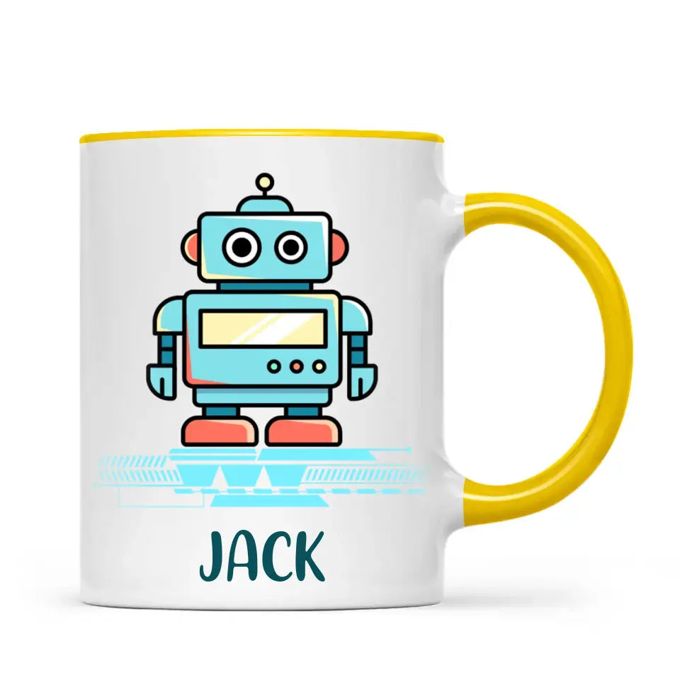 Personalised Robot Mug - Custom Name Kids Cup - Futuristic Tech Theme - Ceramic or Enamel - 11oz, 6oz, or Camping Mug - NZ Made
