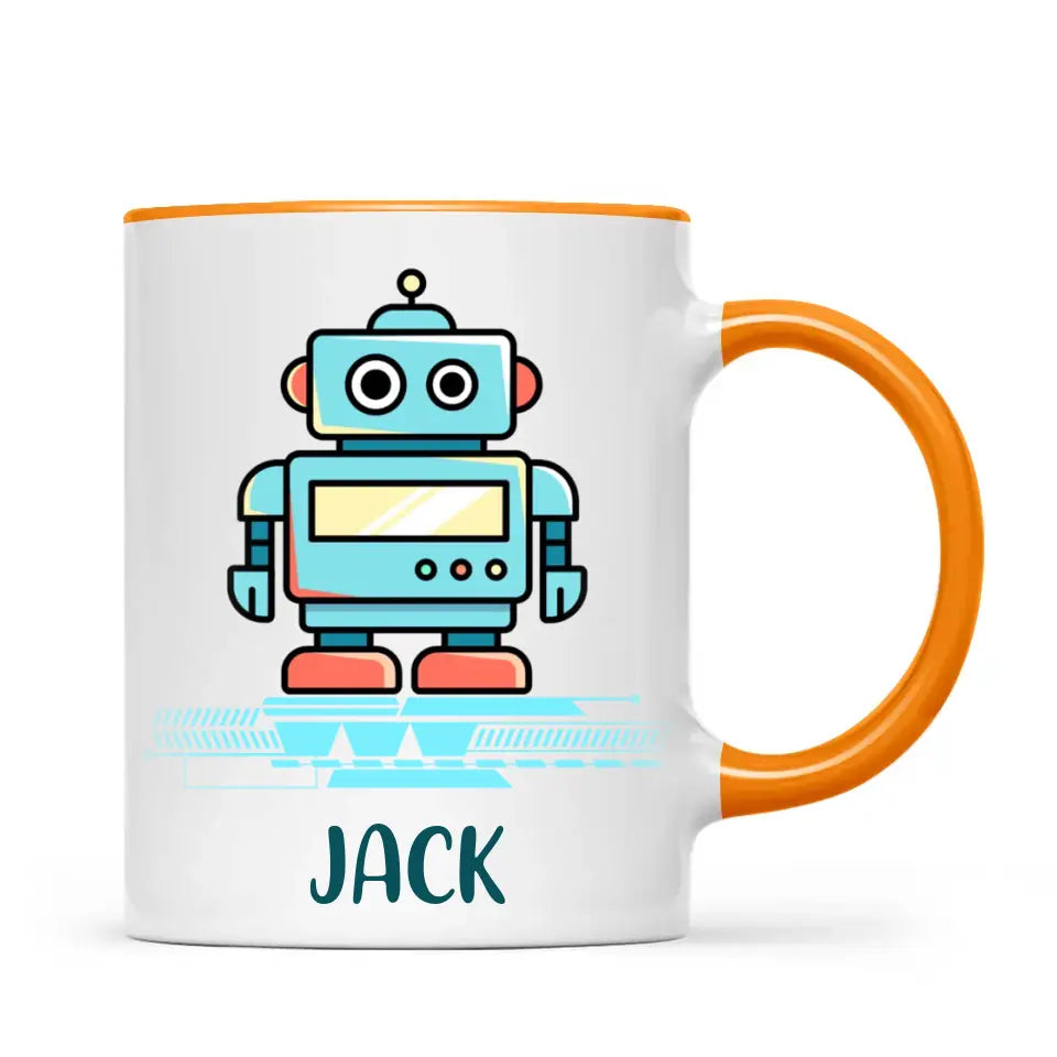 Personalised Robot Mug - Custom Name Kids Cup - Futuristic Tech Theme - Ceramic or Enamel - 11oz, 6oz, or Camping Mug - NZ Made