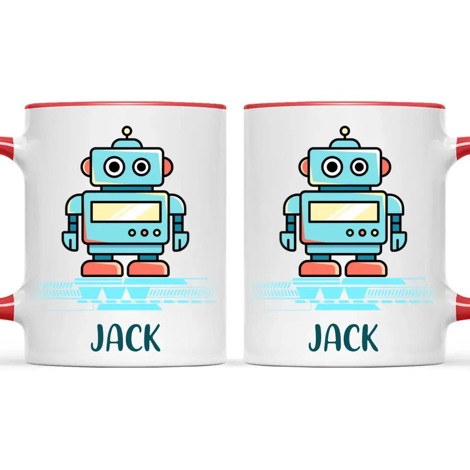Personalised Robot Mug - Custom Name Kids Cup - Futuristic Tech Theme - Ceramic or Enamel - 11oz, 6oz, or Camping Mug - NZ Made