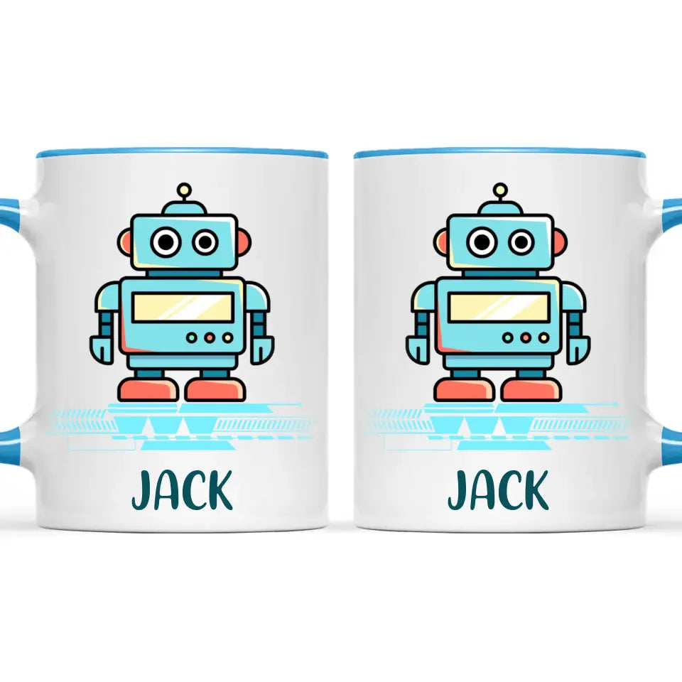 Personalised Robot Mug - Custom Name Kids Cup - Futuristic Tech Theme - Ceramic or Enamel - 11oz, 6oz, or Camping Mug - NZ Made