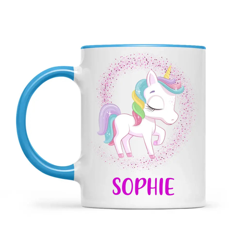 Personalised Unicorn Mug - Custom Name Kids Cup - Magical Rainbow Unicorn Theme - Ceramic or Enamel - 11oz, 6oz, or Camping Mug - NZ Made