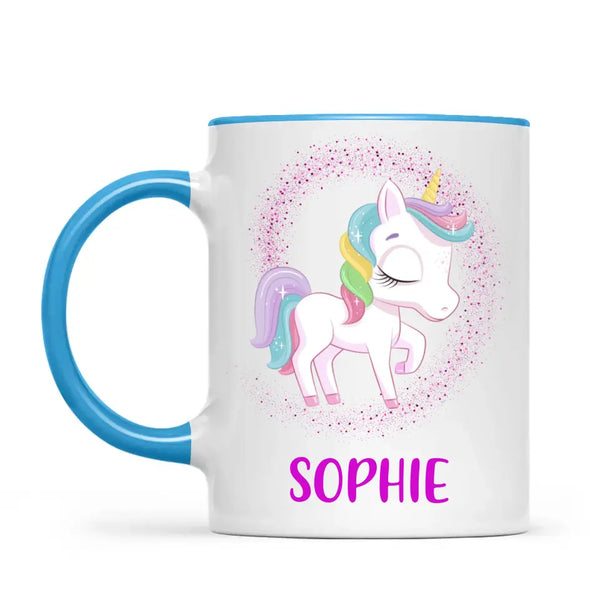 Personalised Unicorn Mug - Custom Name Kids Cup - Magical Rainbow Unicorn Theme - Ceramic or Enamel - 11oz, 6oz, or Camping Mug - NZ Made