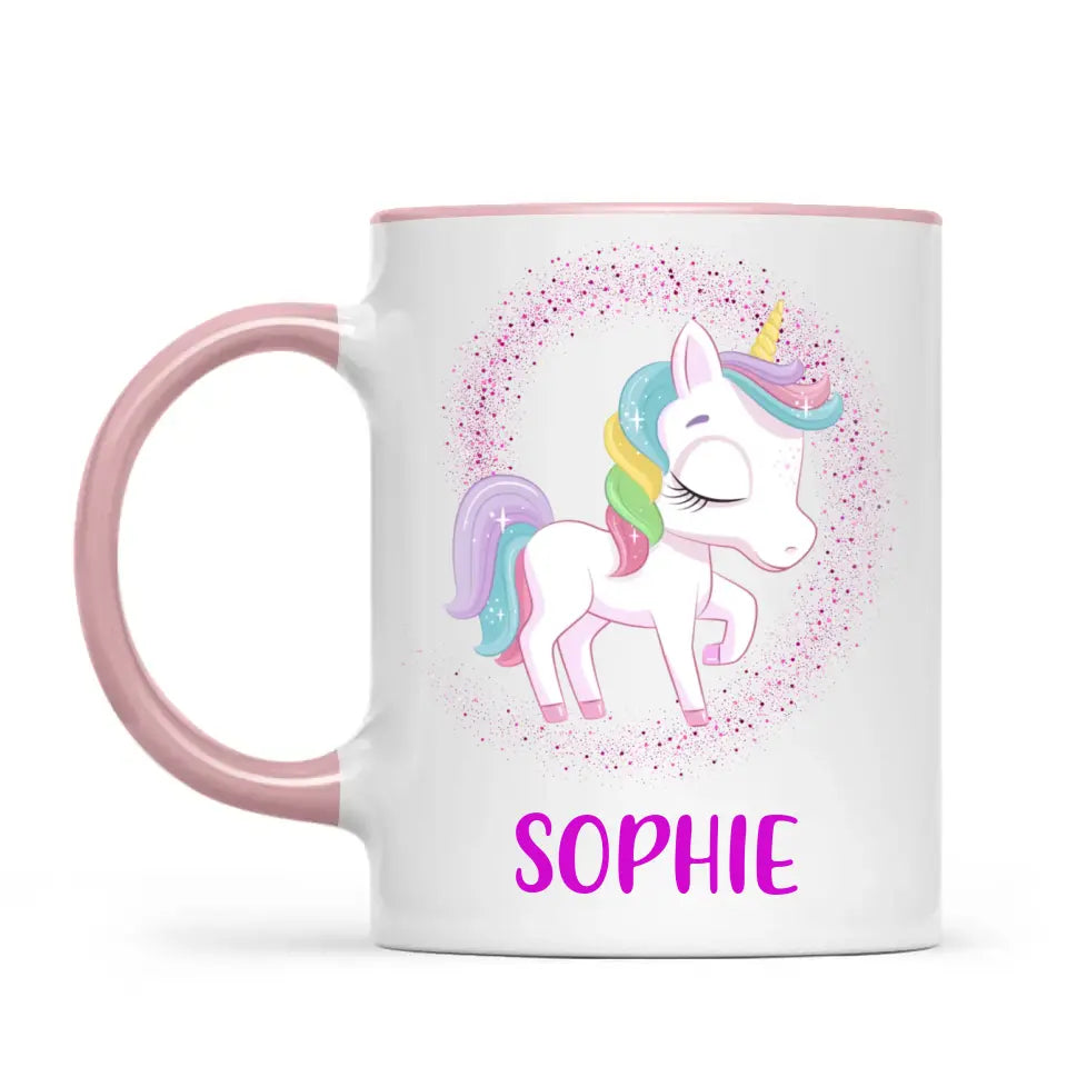 Personalised Unicorn Mug - Custom Name Kids Cup - Magical Rainbow Unicorn Theme - Ceramic or Enamel - 11oz, 6oz, or Camping Mug - NZ Made