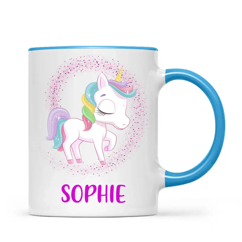 Personalised Unicorn Mug - Custom Name Kids Cup - Magical Rainbow Unicorn Theme - Ceramic or Enamel - 11oz, 6oz, or Camping Mug - NZ Made