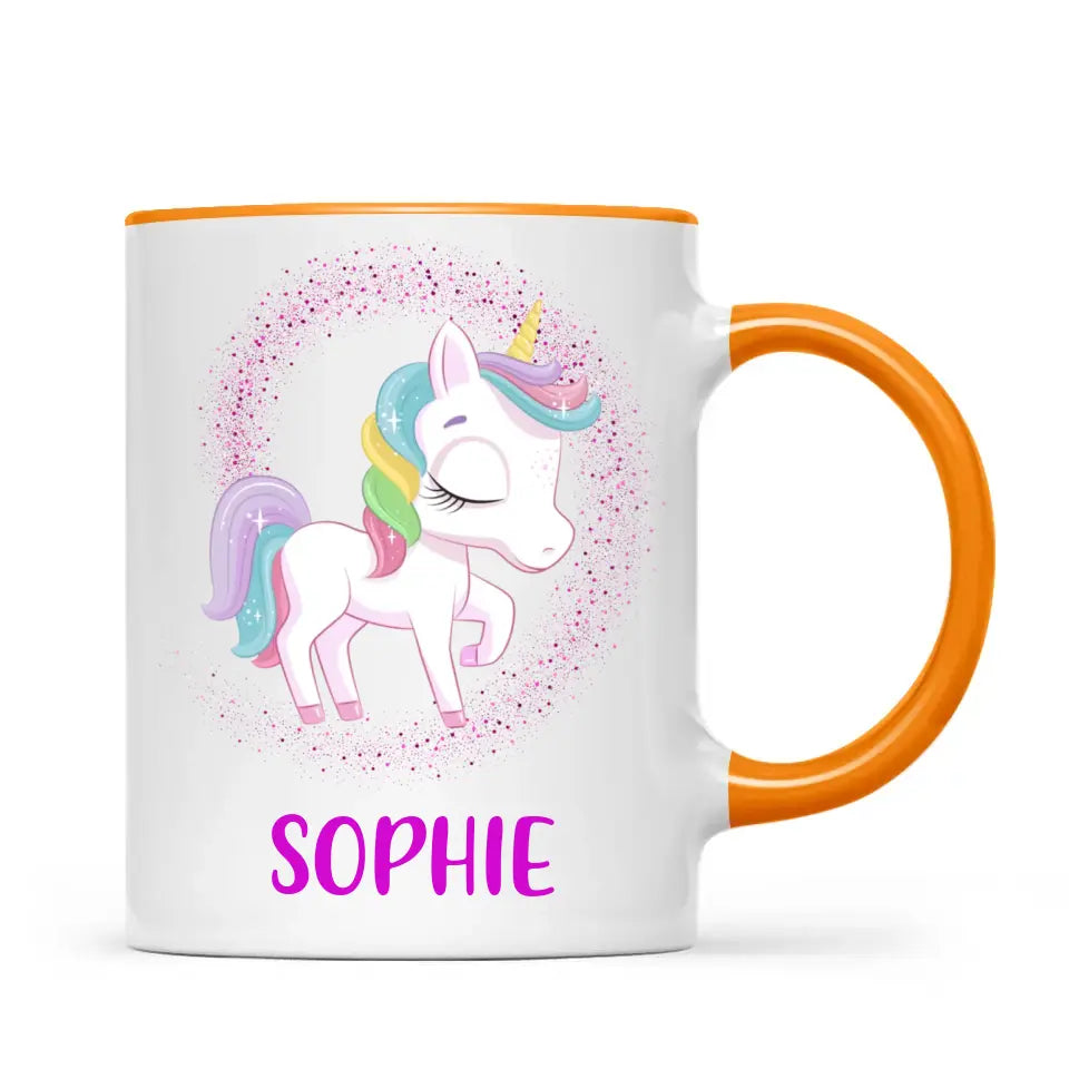 Personalised Unicorn Mug - Custom Name Kids Cup - Magical Rainbow Unicorn Theme - Ceramic or Enamel - 11oz, 6oz, or Camping Mug - NZ Made