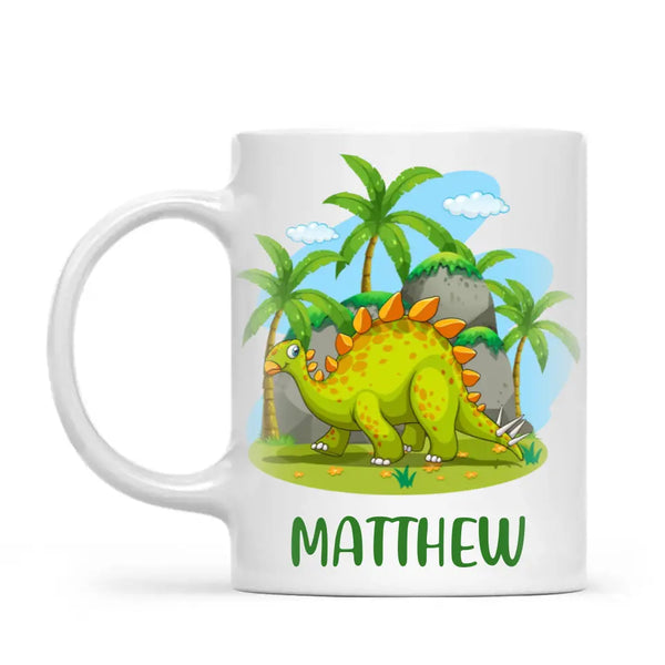 Personalised Stegosaurus Dinosaur Mug - Custom Name Kids Cup - Prehistoric Jungle Theme - Ceramic or Enamel - 11oz, 6oz, or Camping Mug - NZ Made