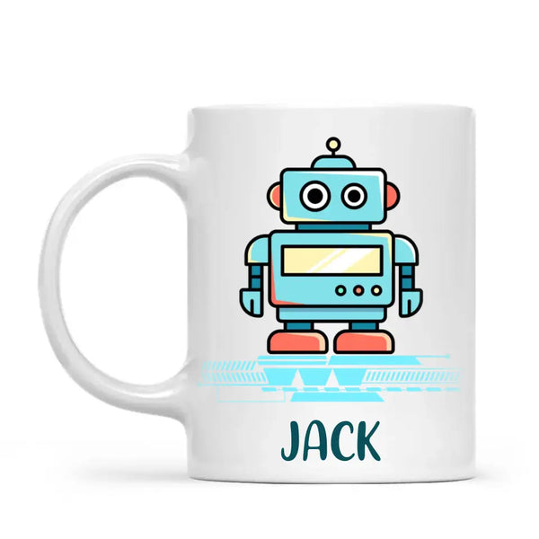 Personalised Robot Mug - Custom Name Kids Cup - Futuristic Tech Theme - Ceramic or Enamel - 11oz, 6oz, or Camping Mug - NZ Made