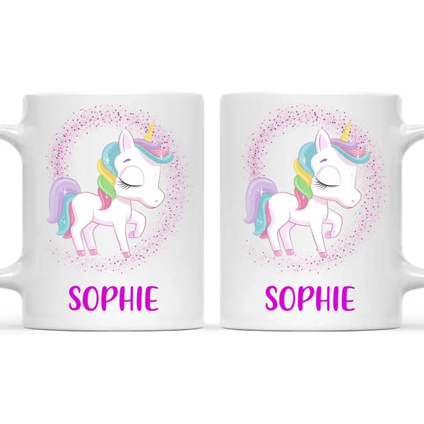Personalised Unicorn Mug - Custom Name Kids Cup - Magical Rainbow Unicorn Theme - Ceramic or Enamel - 11oz, 6oz, or Camping Mug - NZ Made