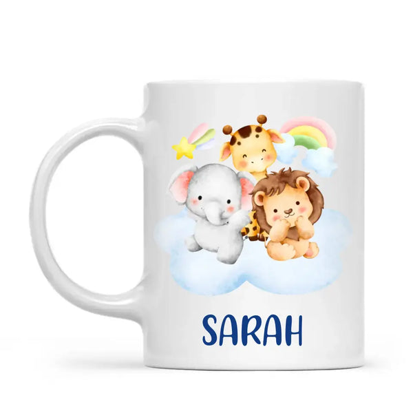 Personalised Safari Animals Mug - Custom Name Kids Cup - Cute Jungle Friends Theme - Ceramic or Enamel - 11oz, 6oz, or Camping Mug - NZ Made