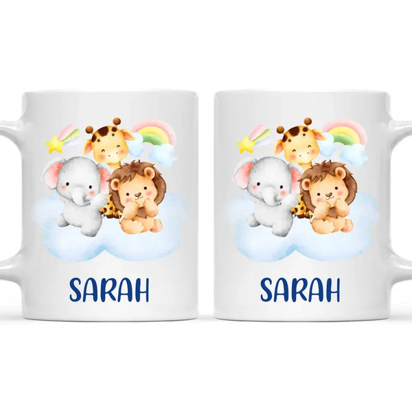 Personalised Safari Animals Mug - Custom Name Kids Cup - Cute Jungle Friends Theme - Ceramic or Enamel - 11oz, 6oz, or Camping Mug - NZ Made