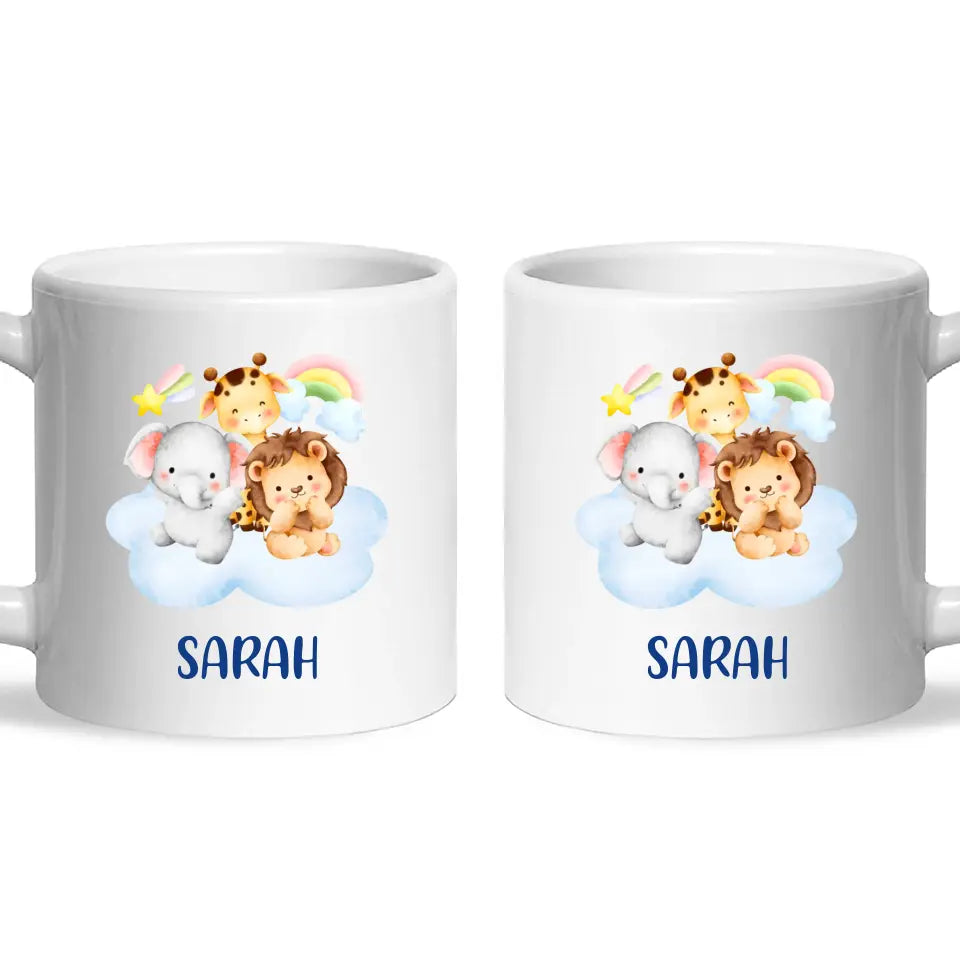 Personalised Safari Animals Mug - Custom Name Kids Cup - Cute Jungle Friends Theme - Ceramic or Enamel - 11oz, 6oz, or Camping Mug - NZ Made