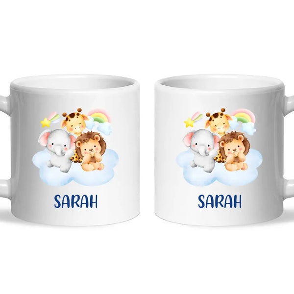 Personalised Safari Animals Mug - Custom Name Kids Cup - Cute Jungle Friends Theme - Ceramic or Enamel - 11oz, 6oz, or Camping Mug - NZ Made