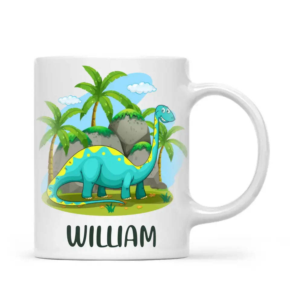 Personalised Dinosaur Mug - Custom Name Kids Cup - Brachiosaurus Jungle Theme - Ceramic or Enamel - 11oz, 6oz, or Camping Mug - NZ Made