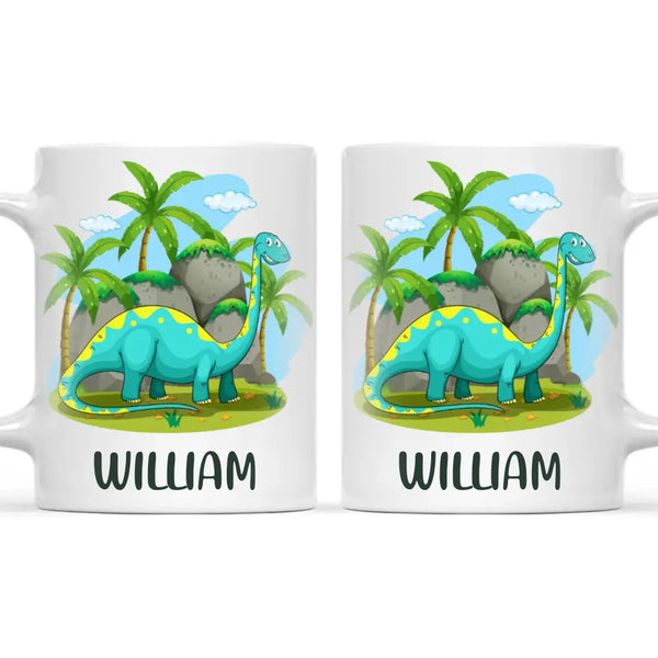 Personalised Dinosaur Mug - Custom Name Kids Cup - Brachiosaurus Jungle Theme - Ceramic or Enamel - 11oz, 6oz, or Camping Mug - NZ Made