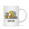 Personalised Dump Truck Mug - Custom Name Kids Cup - Construction Vehicle Theme - Ceramic or Enamel - 11oz, 6oz, or Camping Mug - NZ Made