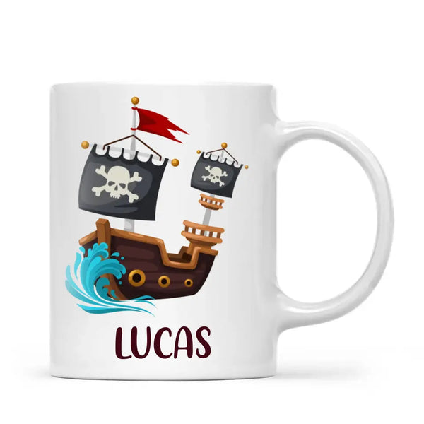 Personalised Pirate Ship Mug - Custom Name Kids Cup - Adventure on the High Seas - Ceramic or Enamel - 11oz, 6oz, or Camping Mug - NZ Made