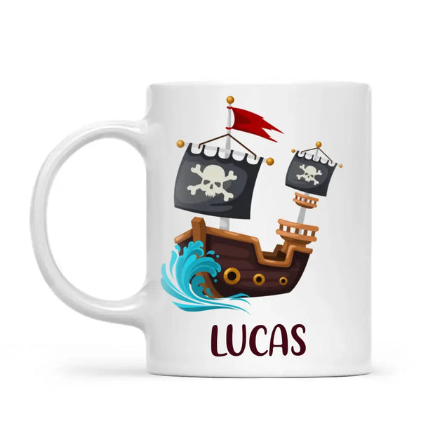 Personalised Pirate Ship Mug - Custom Name Kids Cup - Adventure on the High Seas - Ceramic or Enamel - 11oz, 6oz, or Camping Mug - NZ Made
