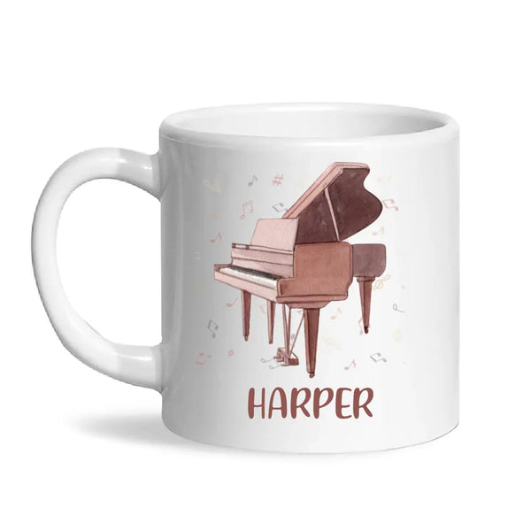 Personalised Piano Mug - Custom Name Kids Cup - Music Lover Gift - Grand Piano Theme - Ceramic or Enamel - 11oz, 6oz, or Camping Mug - NZ Made