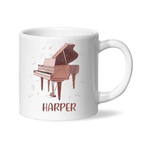Personalised Piano Mug - Custom Name Kids Cup - Music Lover Gift - Grand Piano Theme - Ceramic or Enamel - 11oz, 6oz, or Camping Mug - NZ Made