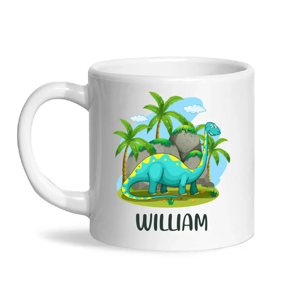Personalised Dinosaur Mug - Custom Name Kids Cup - Brachiosaurus Jungle Theme - Ceramic or Enamel - 11oz, 6oz, or Camping Mug - NZ Made