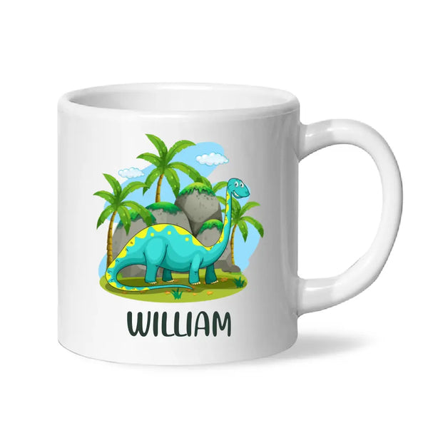 Personalised Dinosaur Mug - Custom Name Kids Cup - Brachiosaurus Jungle Theme - Ceramic or Enamel - 11oz, 6oz, or Camping Mug - NZ Made