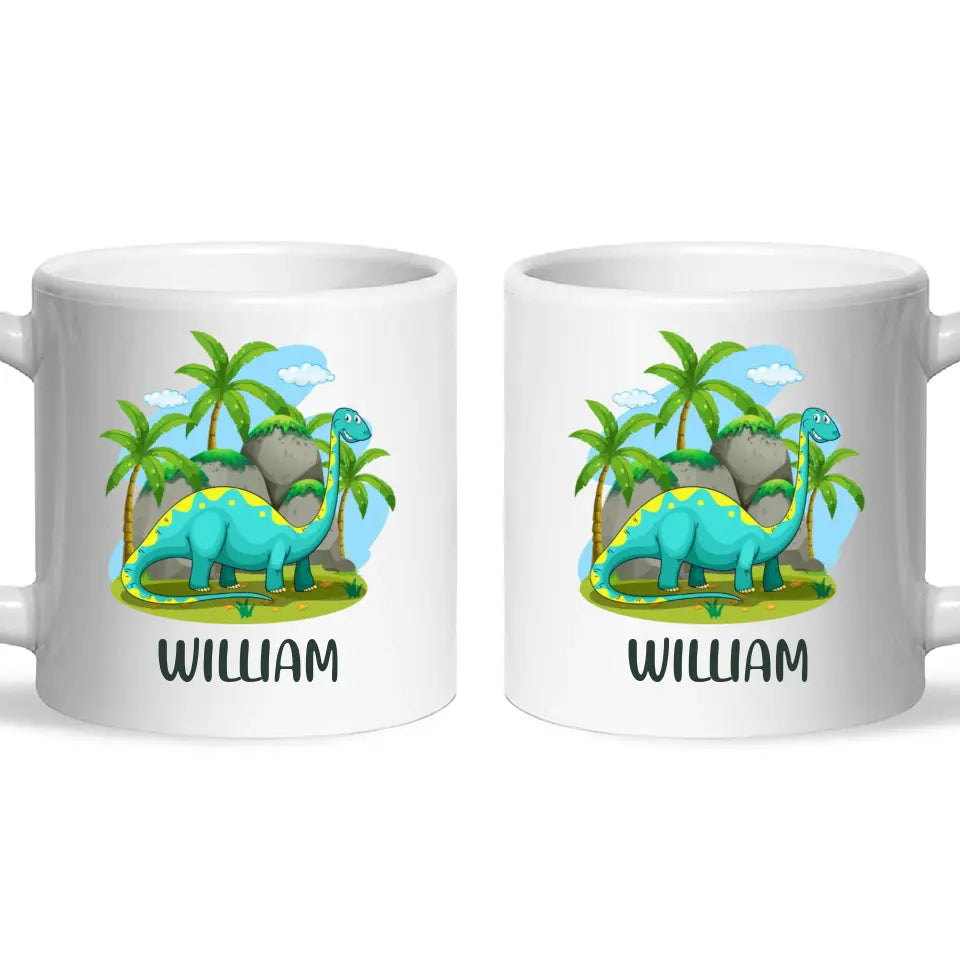 Personalised Dinosaur Mug - Custom Name Kids Cup - Brachiosaurus Jungle Theme - Ceramic or Enamel - 11oz, 6oz, or Camping Mug - NZ Made