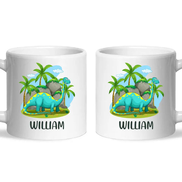 Personalised Dinosaur Mug - Custom Name Kids Cup - Brachiosaurus Jungle Theme - Ceramic or Enamel - 11oz, 6oz, or Camping Mug - NZ Made