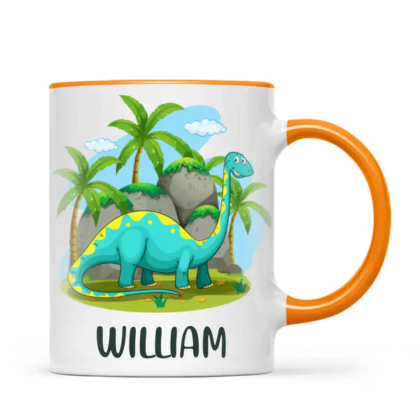 Personalised Dinosaur Mug - Custom Name Kids Cup - Brachiosaurus Jungle Theme - Ceramic or Enamel - 11oz, 6oz, or Camping Mug - NZ Made