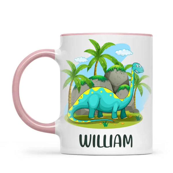 Personalised Dinosaur Mug - Custom Name Kids Cup - Brachiosaurus Jungle Theme - Ceramic or Enamel - 11oz, 6oz, or Camping Mug - NZ Made