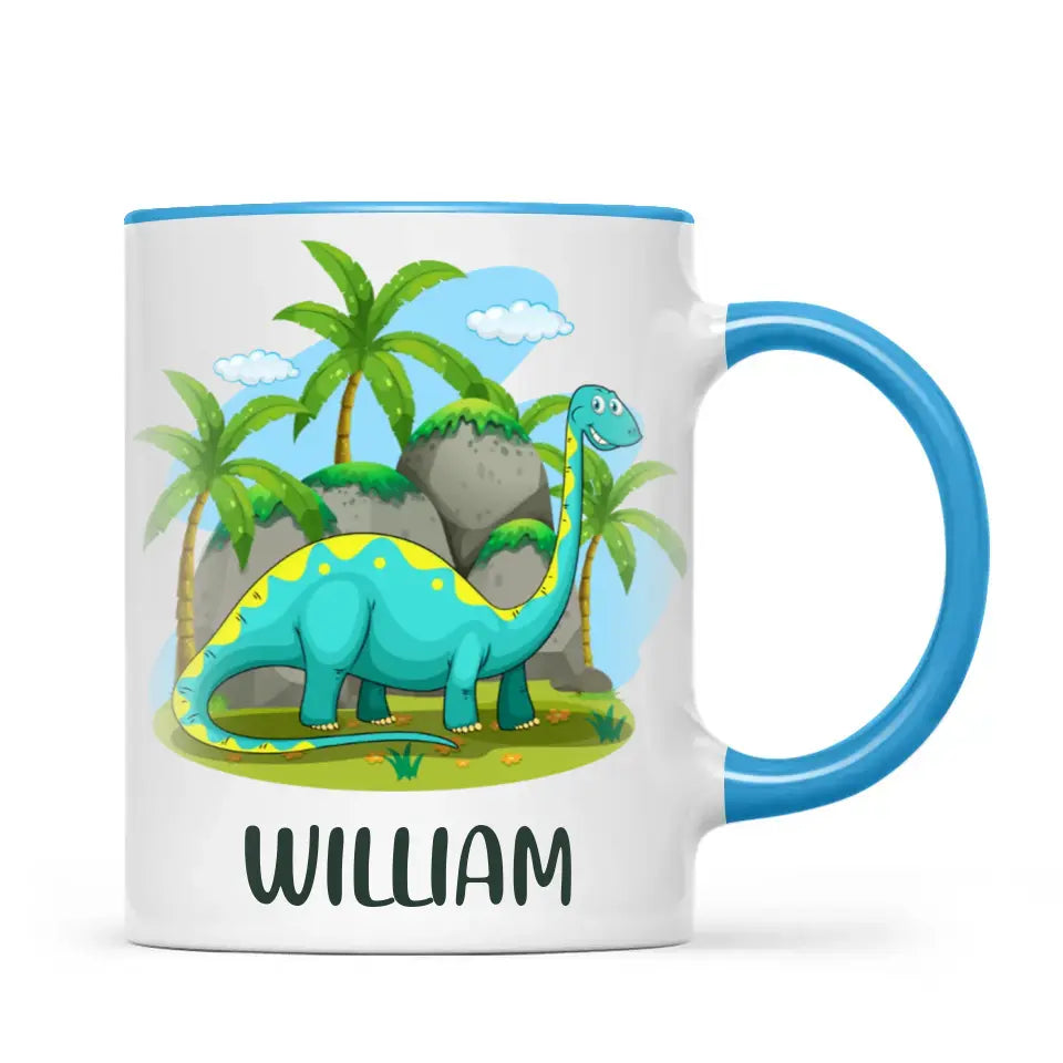 Personalised Dinosaur Mug - Custom Name Kids Cup - Brachiosaurus Jungle Theme - Ceramic or Enamel - 11oz, 6oz, or Camping Mug - NZ Made