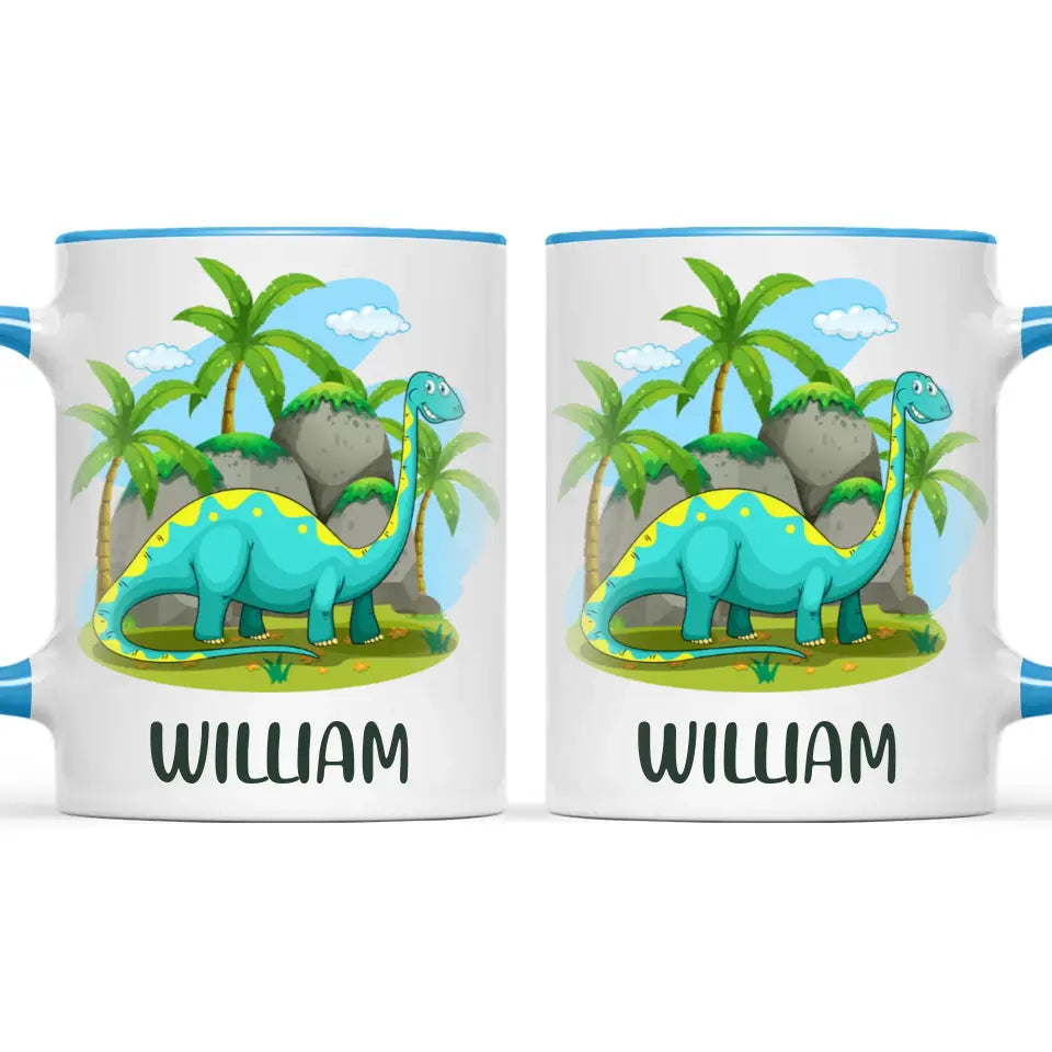 Personalised Dinosaur Mug - Custom Name Kids Cup - Brachiosaurus Jungle Theme - Ceramic or Enamel - 11oz, 6oz, or Camping Mug - NZ Made