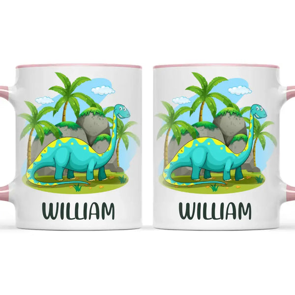 Personalised Dinosaur Mug - Custom Name Kids Cup - Brachiosaurus Jungle Theme - Ceramic or Enamel - 11oz, 6oz, or Camping Mug - NZ Made
