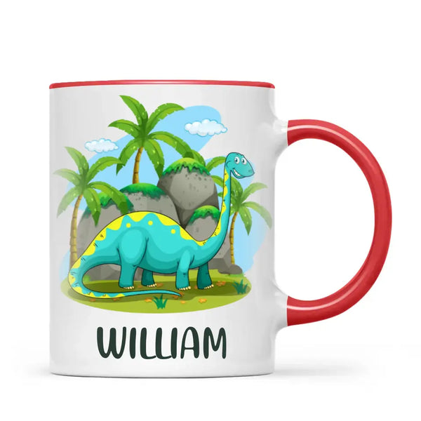 Personalised Dinosaur Mug - Custom Name Kids Cup - Brachiosaurus Jungle Theme - Ceramic or Enamel - 11oz, 6oz, or Camping Mug - NZ Made