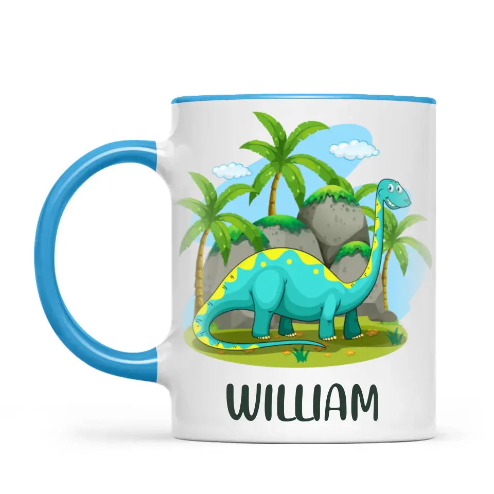 Personalised Dinosaur Mug - Custom Name Kids Cup - Brachiosaurus Jungle Theme - Ceramic or Enamel - 11oz, 6oz, or Camping Mug - NZ Made