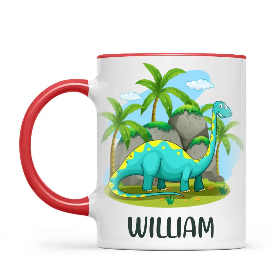 Personalised Dinosaur Mug - Custom Name Kids Cup - Brachiosaurus Jungle Theme - Ceramic or Enamel - 11oz, 6oz, or Camping Mug - NZ Made