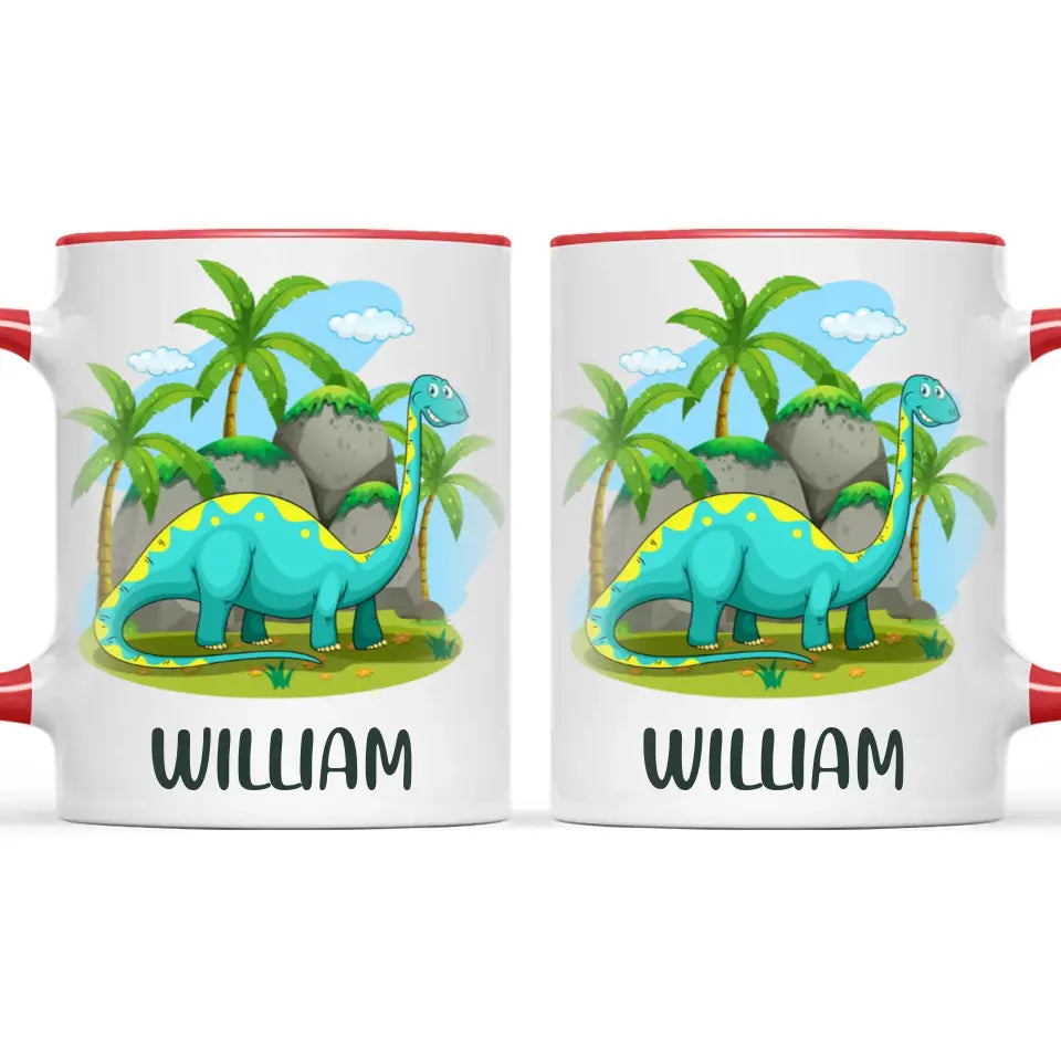 Personalised Dinosaur Mug - Custom Name Kids Cup - Brachiosaurus Jungle Theme - Ceramic or Enamel - 11oz, 6oz, or Camping Mug - NZ Made