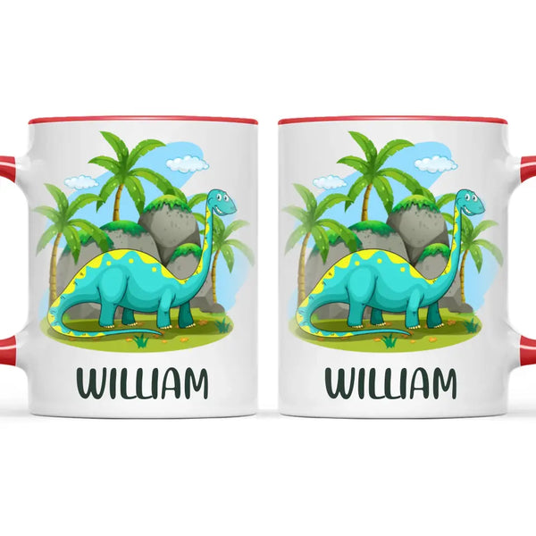 Personalised Dinosaur Mug - Custom Name Kids Cup - Brachiosaurus Jungle Theme - Ceramic or Enamel - 11oz, 6oz, or Camping Mug - NZ Made