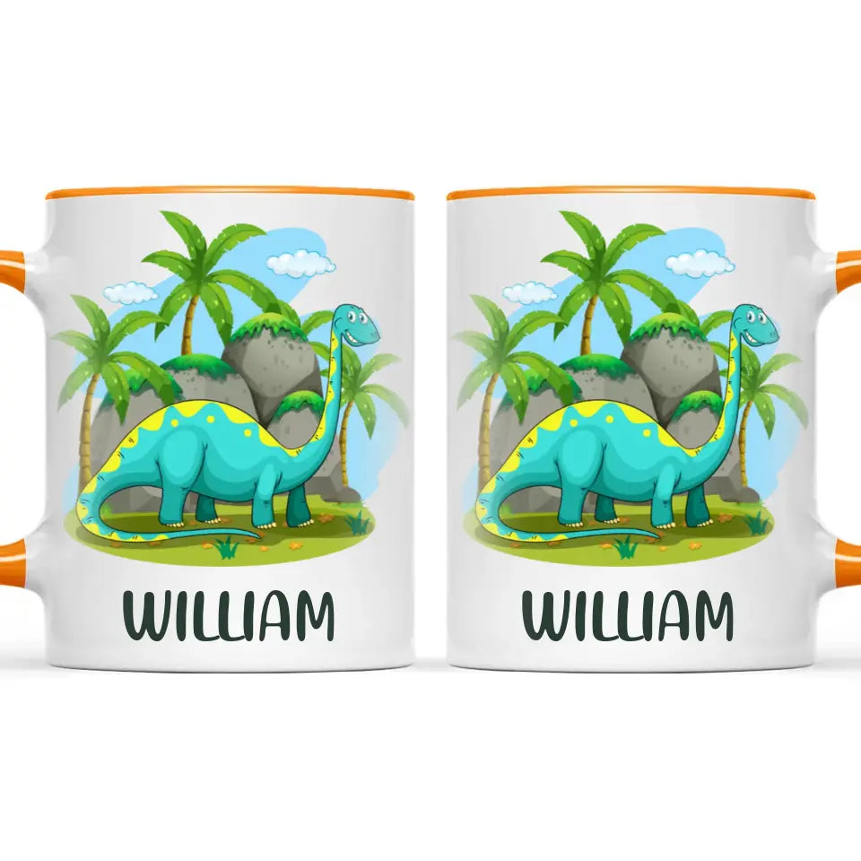 Personalised Dinosaur Mug - Custom Name Kids Cup - Brachiosaurus Jungle Theme - Ceramic or Enamel - 11oz, 6oz, or Camping Mug - NZ Made